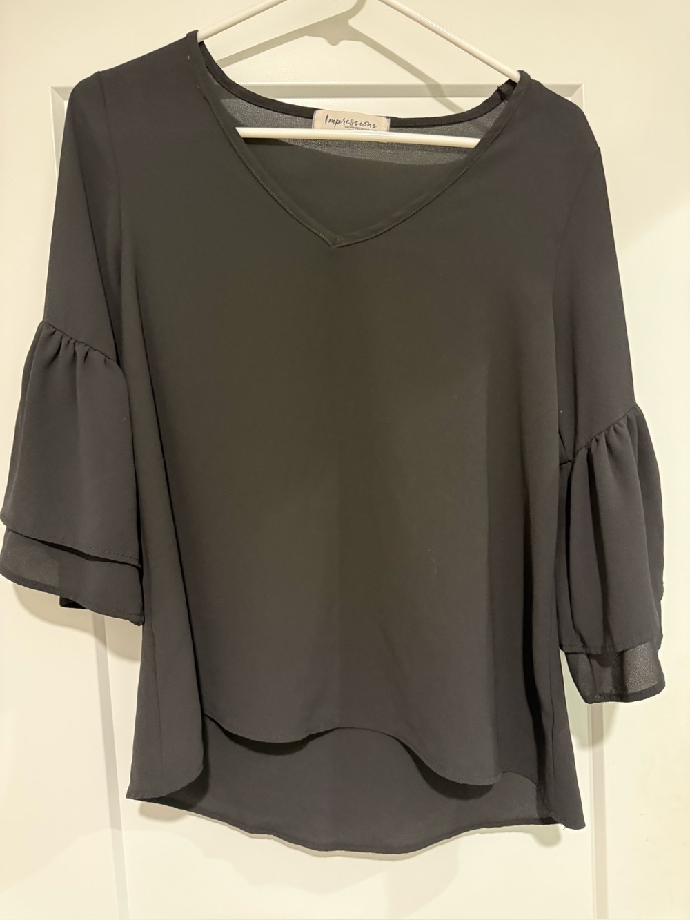 Impressions Black Layered Ruffle Sleeve Blouse